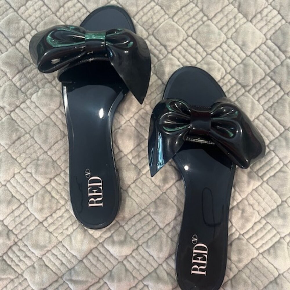 VALENTINO GARAVANI Black Big Bow Jelly PVC Sandals SZ 39